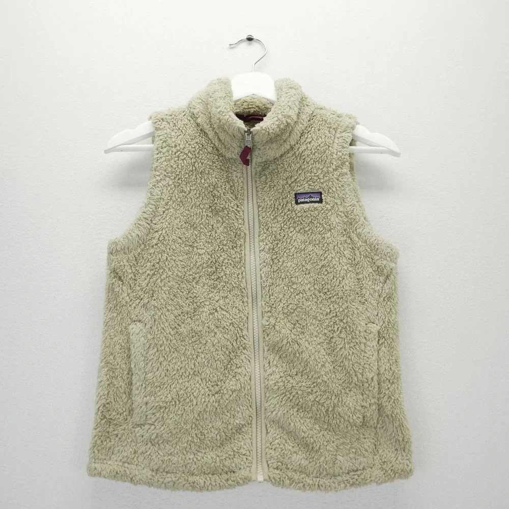 Patagonia Los Gatos Fleece Vest Tan Beige Full Zip High Pile Girls Large L 12